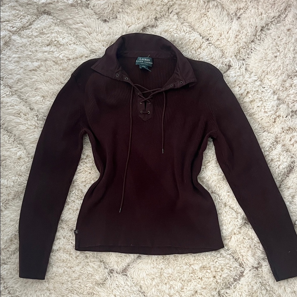 Dark Brown Lace-Up Sweater